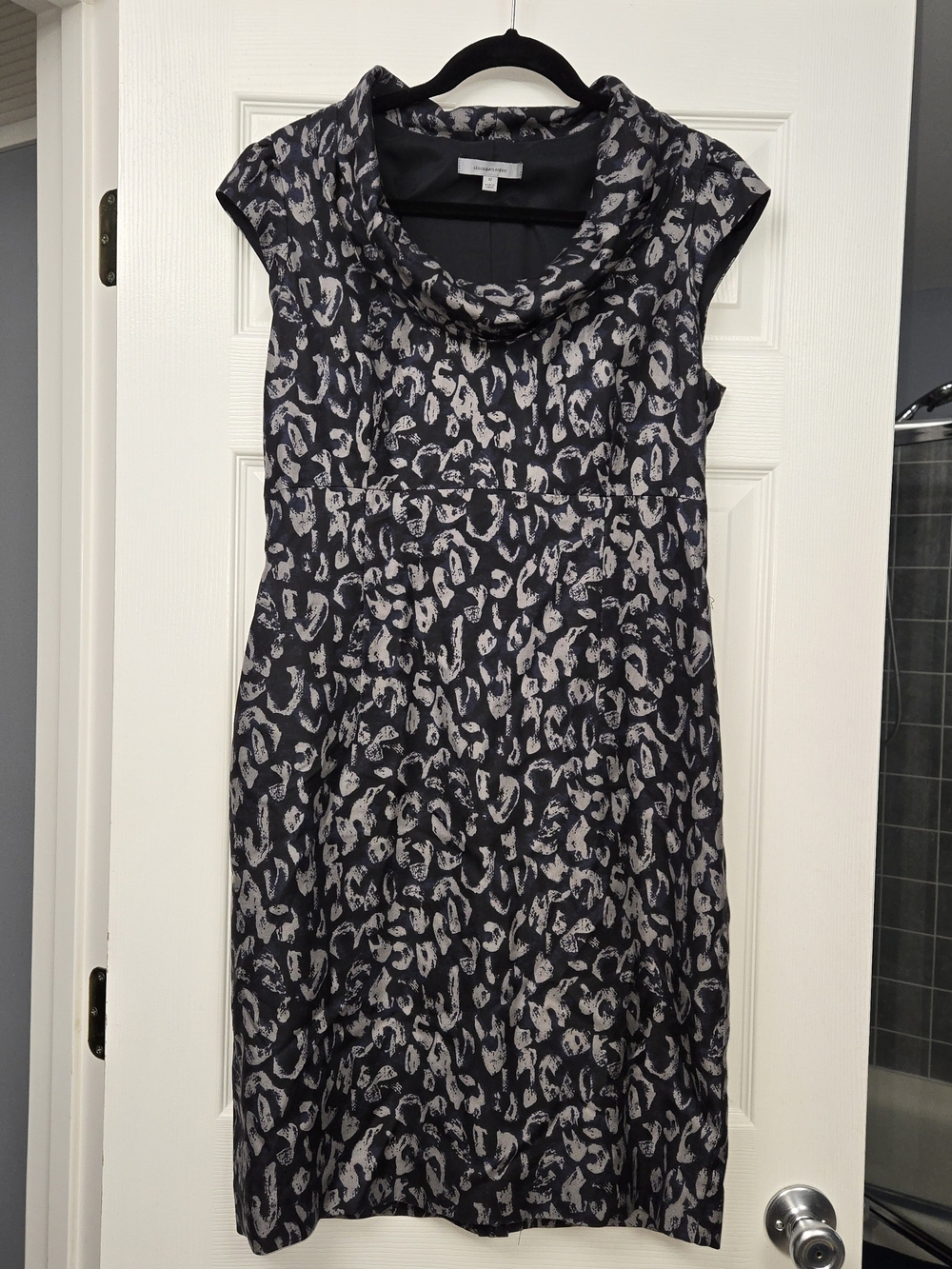 Classiques Entier Silk Wool Blend Animal Print Sheath Dress Size 12 Cowl Neck